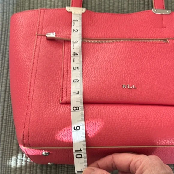 Lauren Ralph Lauren Newberry Medium Vibrant Pink Pebbled Tote Bag - Picture 13 of 14